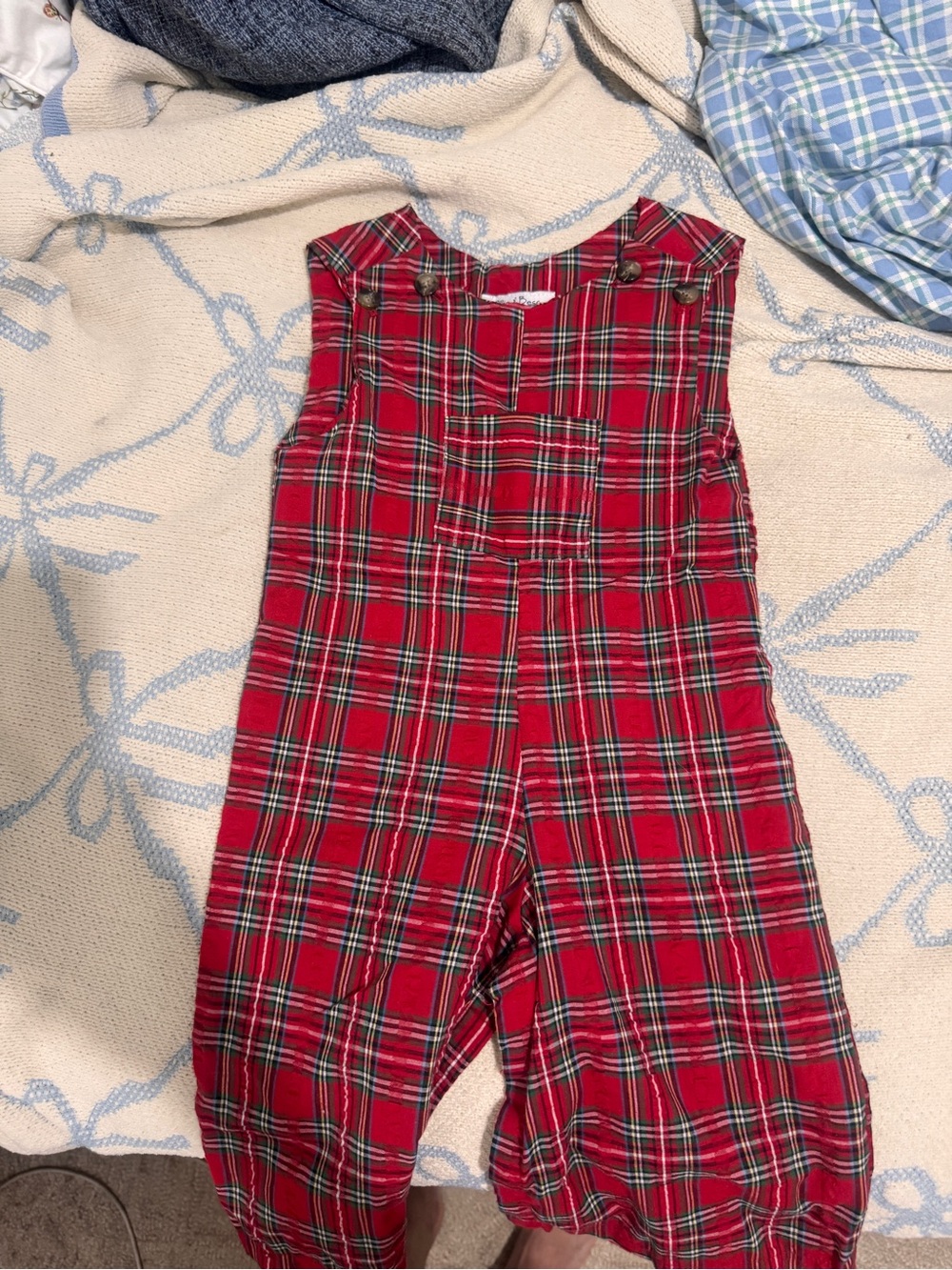 Kids Red Plaid Cotton Overall Romper